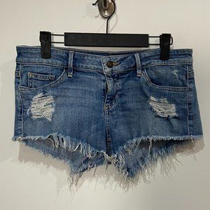Guess Women's Medium Wash Distressed Cut Off Shorts Size 27